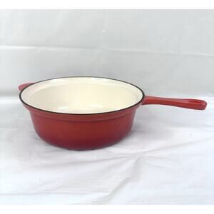 Technique Enameled Cast Iron Sauce Pan Vintage Red Orange MCM